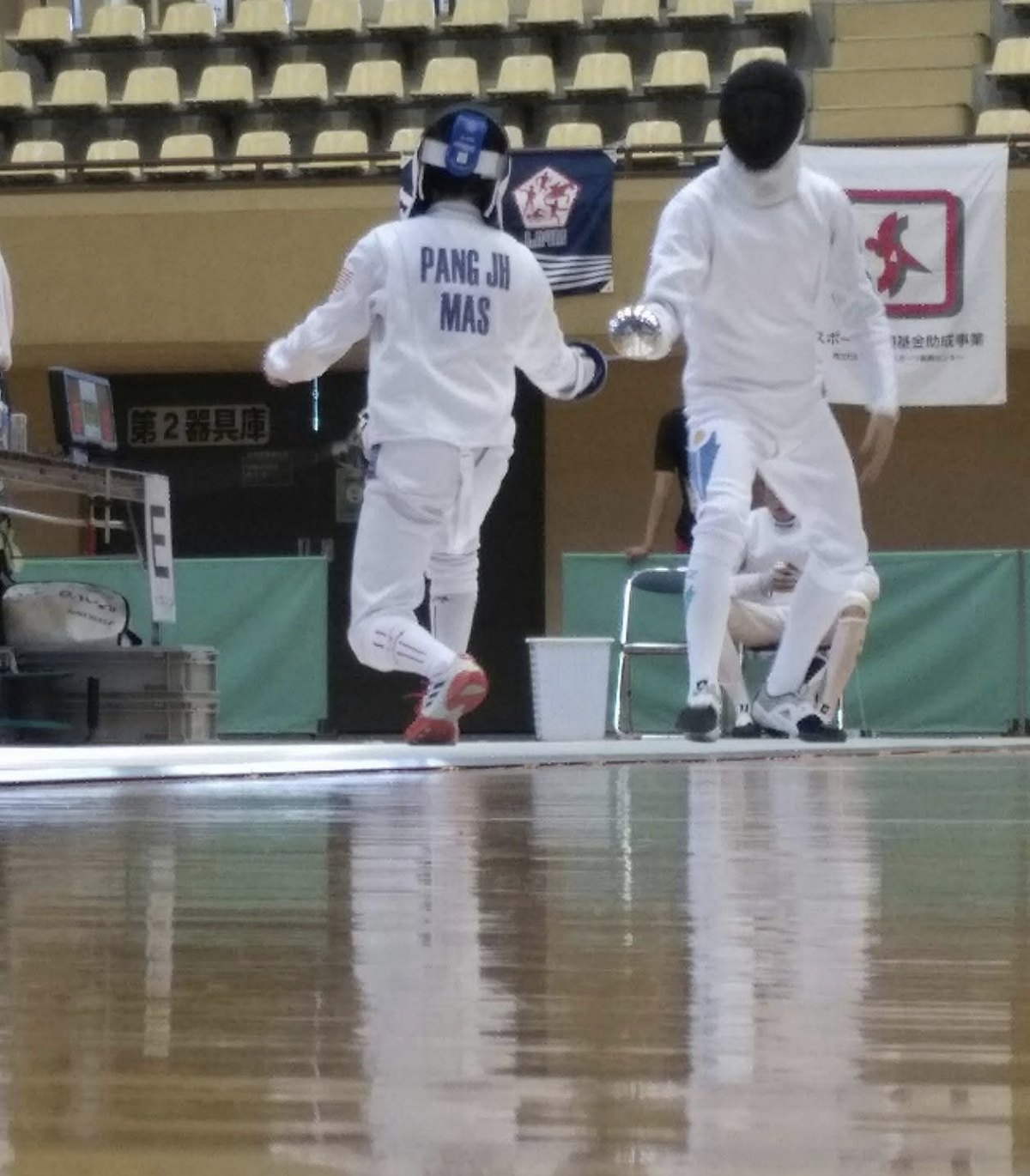Pang Jun Han (PANG JH, MAS) fencing for Malaysia at the 2017 Modern Pentathlon Asia/Oceania Championships, Gotemba, Japan